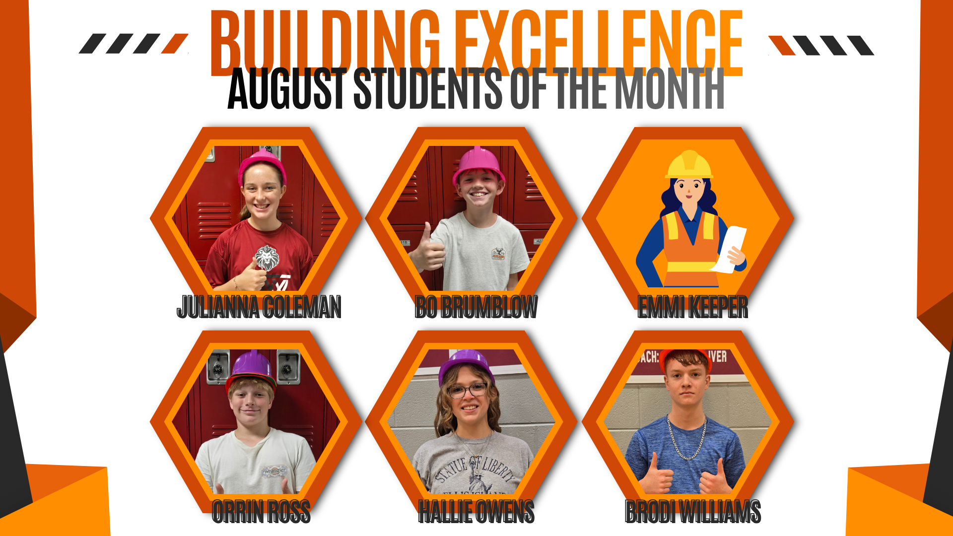 Building Excellence: August Students of the Month